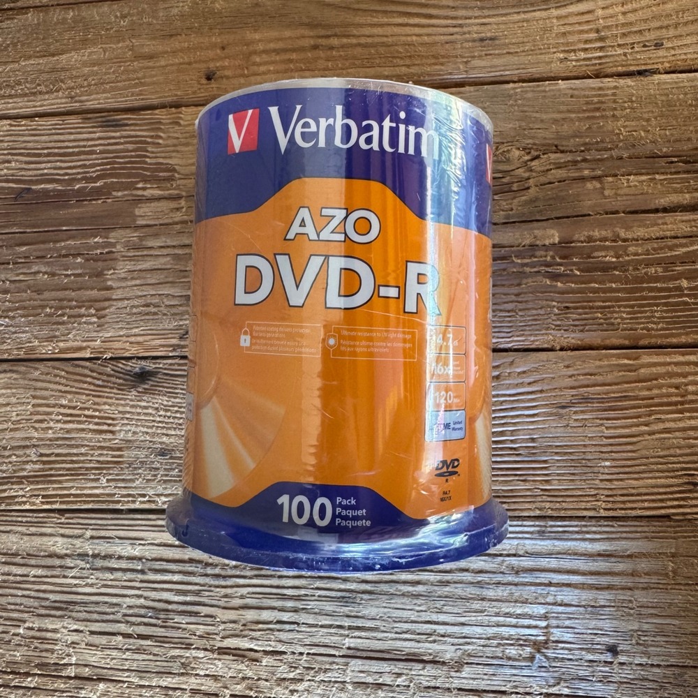 Verbatim AZO DVD-R 4.7GB 16x 120min Blank Recordable Media 100 Pack Spindle NEW